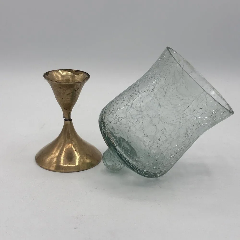 Vintage Brass Tea light/Votive Candle Holder Stand w Crackle Glass Globe